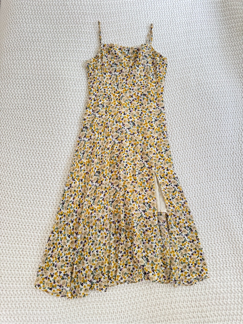 All in Favor Yellow Floral Spaghetti-Strap Midi Dress